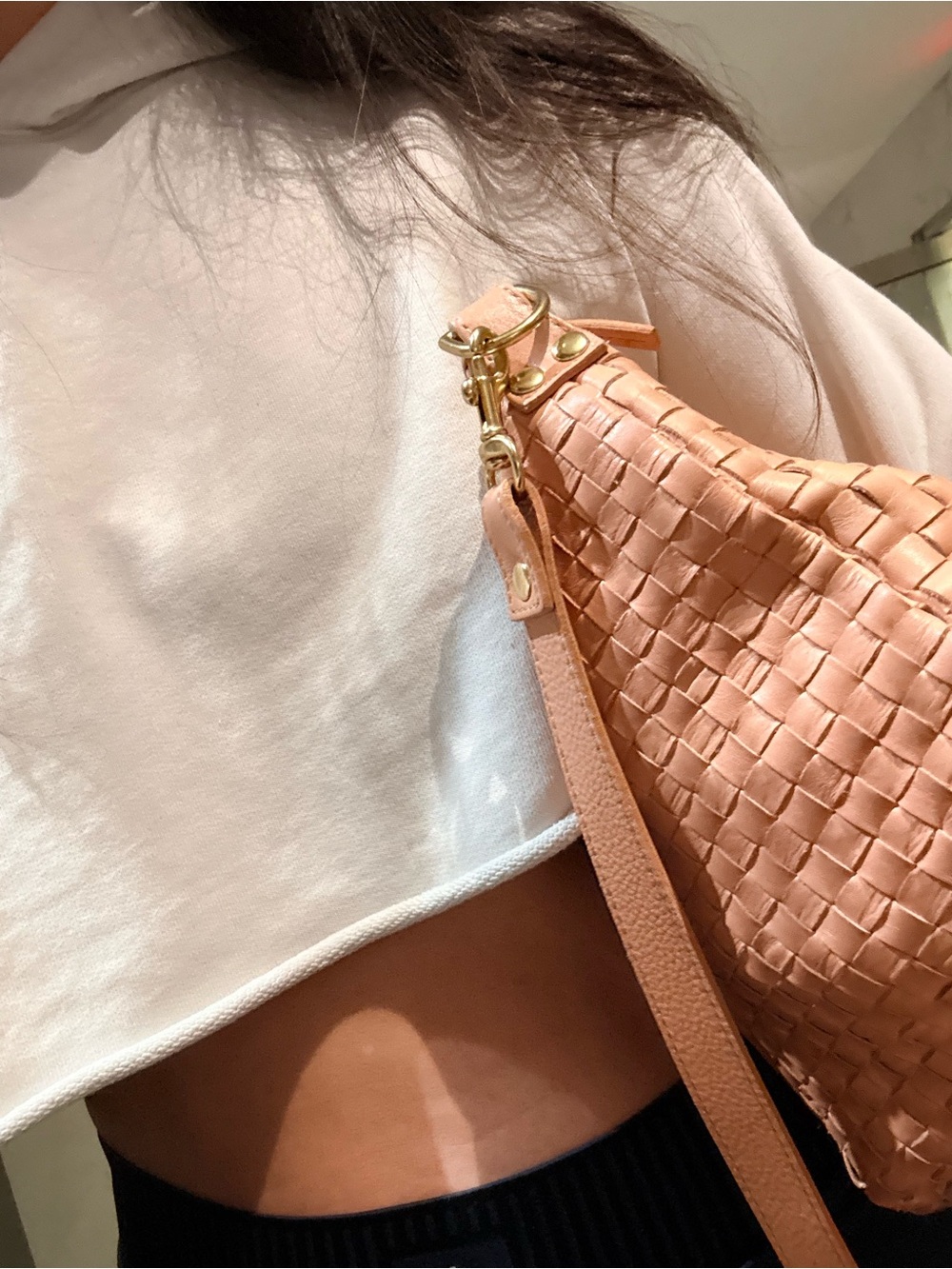 Clare V Woven Leather Shoulder Bag in Blush Tan